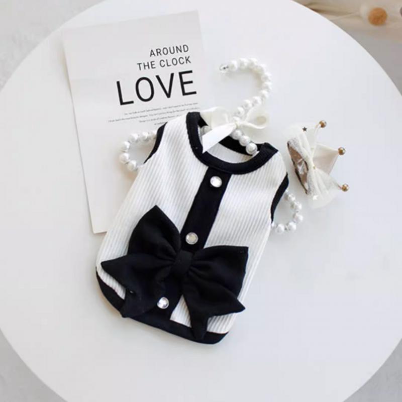 Striped Dog Vest Pet Dog Dress Dog Clothes for Small Dogs Chihuahua Bichon French Bulldog Bow Dog T Shirt Puppy Skirt