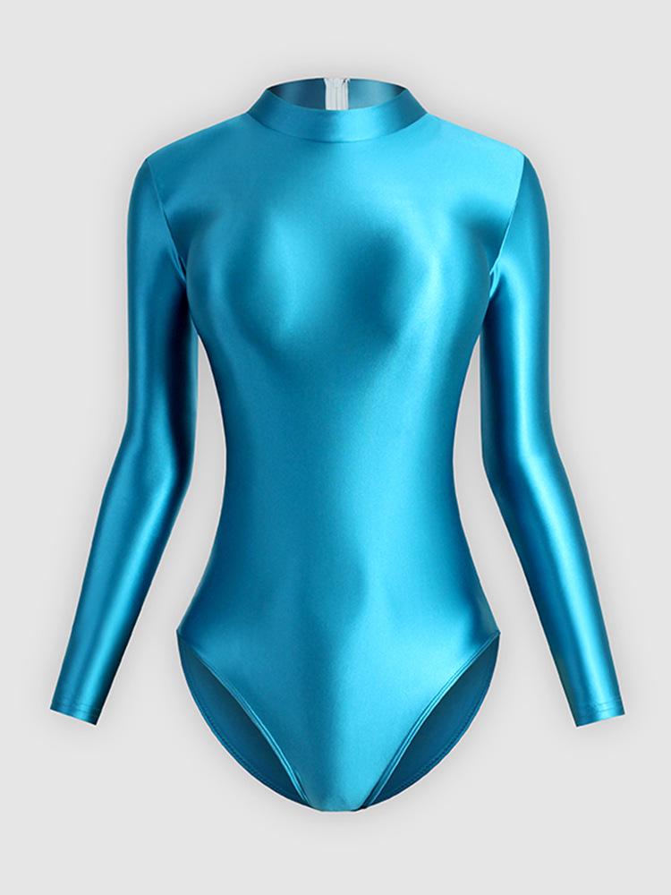 Solid Color High-Cut Rhythmic Gymnastics Leotard Ballet Dancewear - Women's Silky Luster One-Piece Swimsuit Base T-Shirt