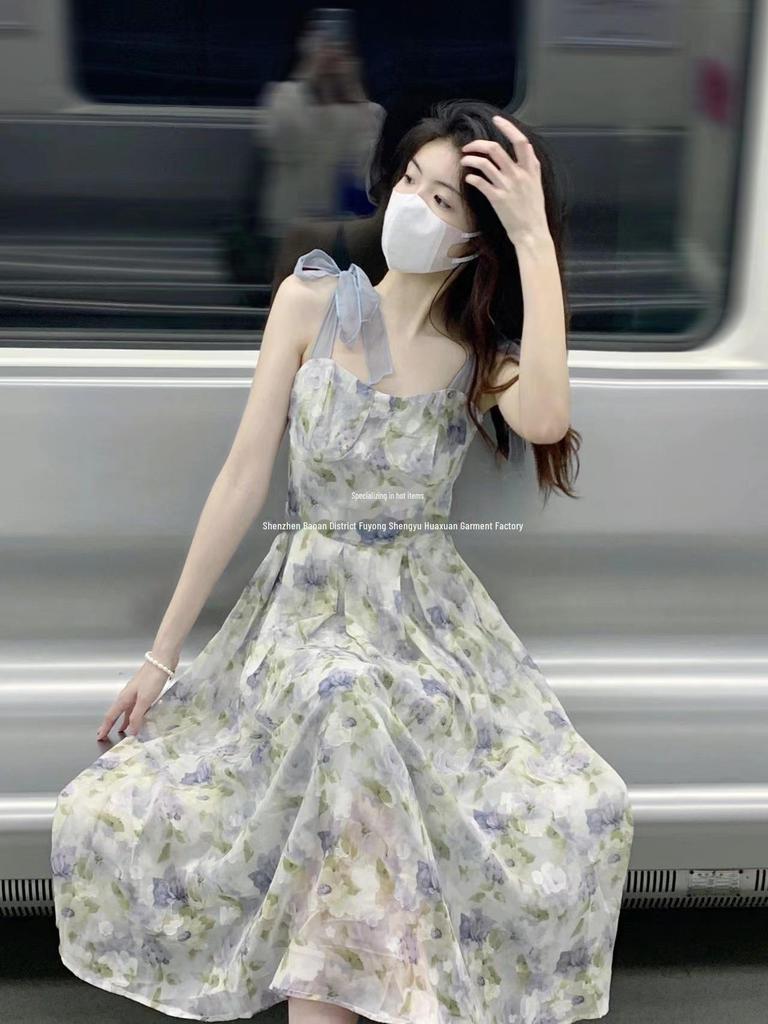 2024 Sommer Blumen Trägerkleid - Französisches Märchenhaftes Langes Design