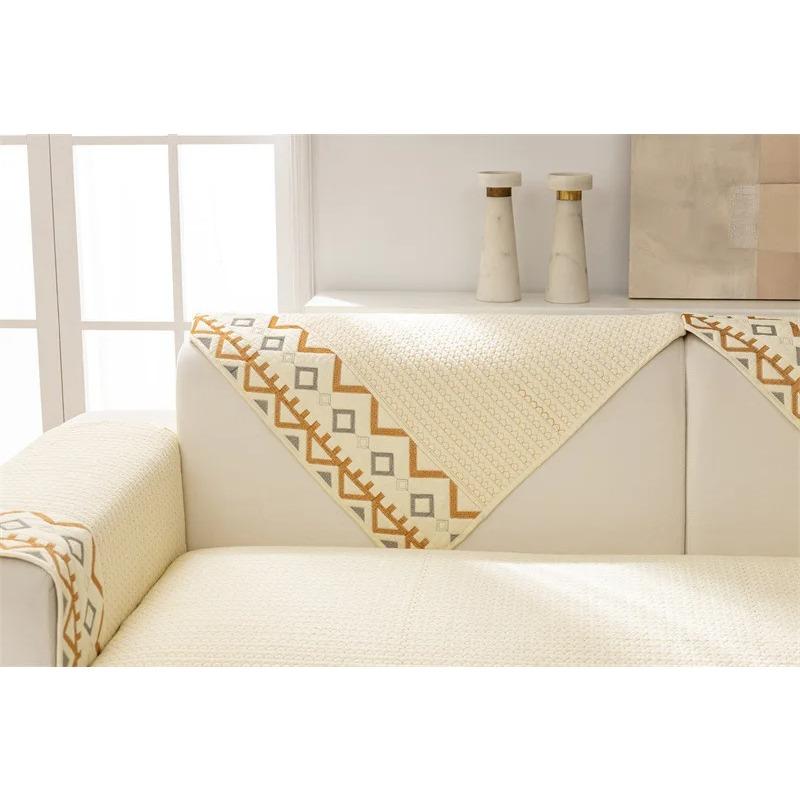 Nordic Style Sofa Cover Modern Snon-slip Couch Cover Pillow Case Pure Cotton Living Room Cotton Couch Mat Universal for Seasons