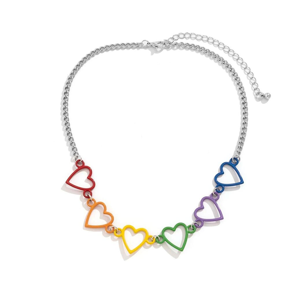 Hip Hop Bunte Liebesherz Kurze Choker Halsketten für Frauen Süße Rock Metal Sprüh Halskette Mädchen Y2K Schmuck Zubehör Neu