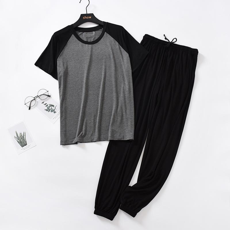 Spring and Summer Mens Pajamas Suit Modal Short-sleeved Trousers Thin Plus Fat Large Size Relaxed Fit Home Clothes