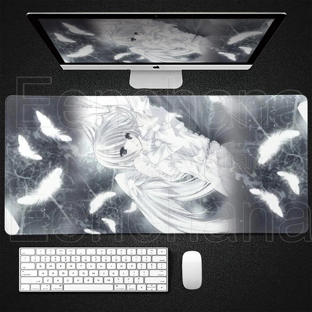Černobílý Anděl Podložka pod myš Velká Herní PC Anime Krásná Dívka Podložka na stůl XXL Kreslený Laptop Klávesnice Herní Příslušenství Kancelářské Nastavení