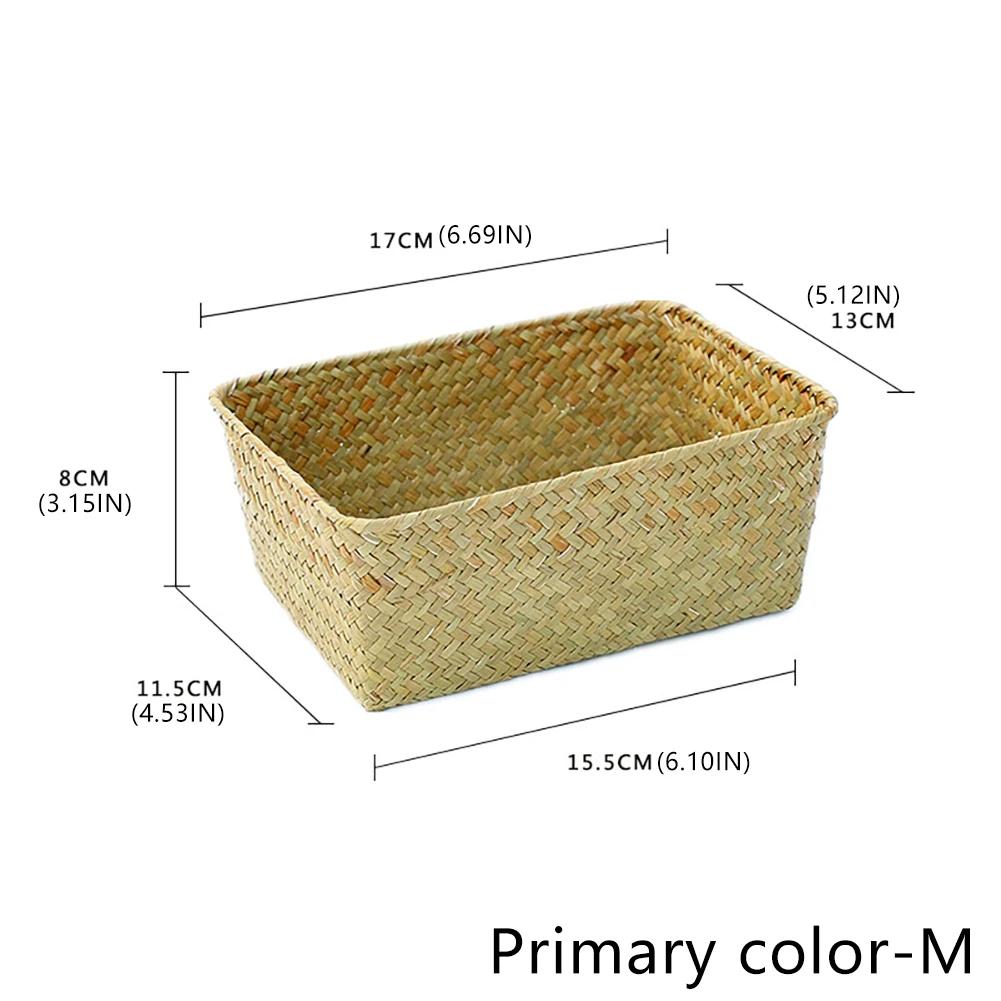 Woven Seagrass Storage Baskets Straw Rattan Basket Desk Organizer Picnic Basket Fruit Storage Box Cosmetic Storage Container