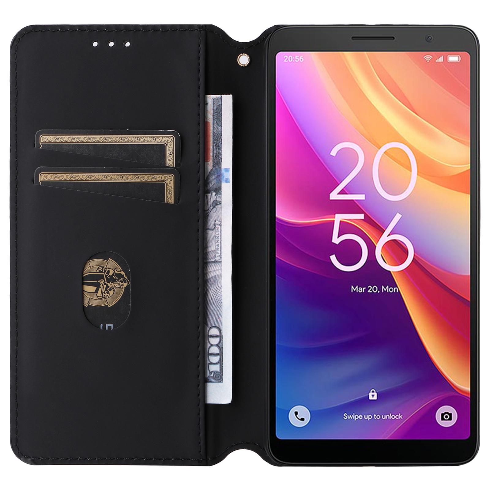 

For TCL 501 T433D Case Rhombus Imprinted Phone Cover with Wallet Card Slots Silver