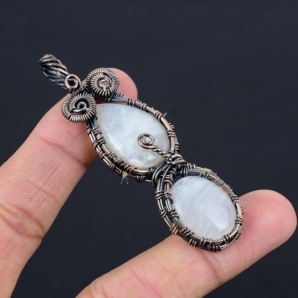 Moonstone 999 Copper Wire Wrapped Pendant, Handmade Gemstone Pendant, Gift For Mom Antique Jewelry