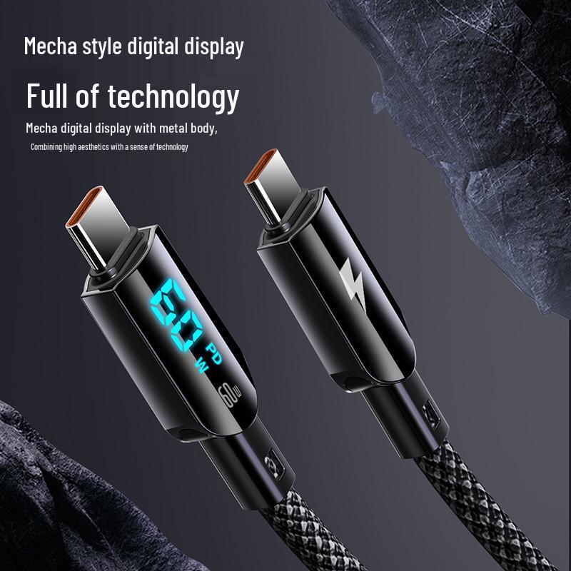100W Fast Charging Braided Type-C Cable with Real-time Display for Huawei, Apple, Honor, Vivo, Oppo