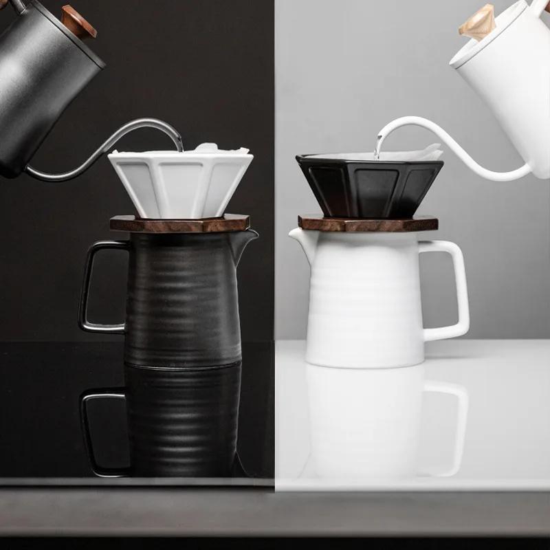 Åttkantig handkaffefilterkopp keramik svartvit hushållsåttkantig droppfiltertratt