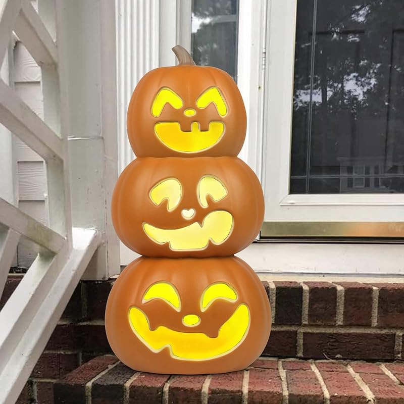

Halloween Pumpkin Lantern - Light Up Pumpkins with Unique 3 Tiers Design - Lightened Large Pumpkin with Waterproof ETL Certified Cord Plug and 2 17 3TER