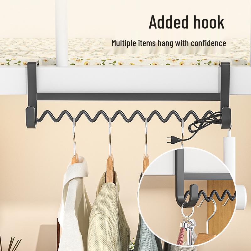 Dormitory Bedside Hanging Clothes Rack and Hook for Upper/Lower Bunk Storage.