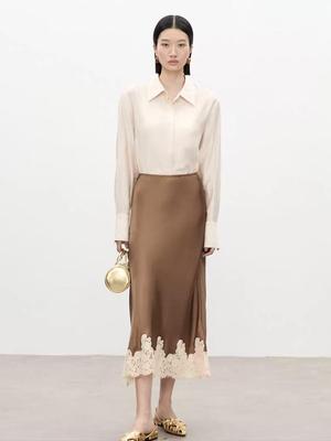 Elegant Women's Lace Spliced Acetate Long Skirt – 2026 Trendy Hip-Hugging Design