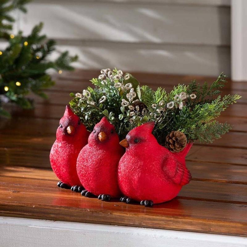 Cartoon Three Little Birds Figurines Cactus Flower Pot Resin for Fairy Garden for Birthday Festival Anniversary Present