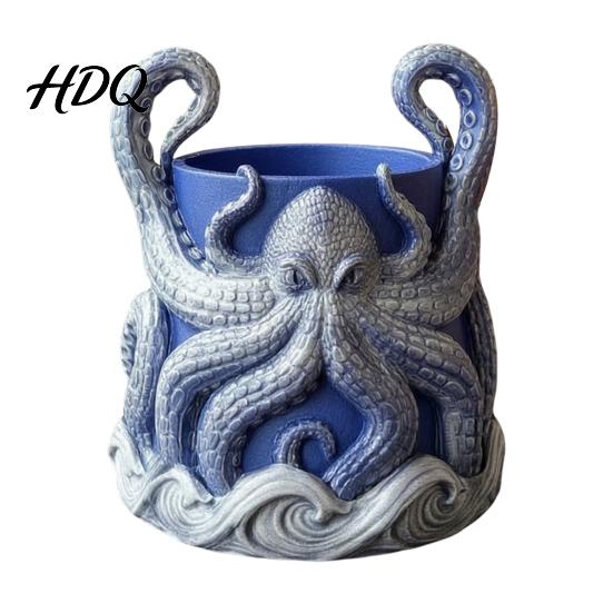 3D Printed Plant Pot with Drainage Octopus Planter Tray Unique Marine-Inspired Succulents Pot Decorative Flowerpot for Cactus Holes Nautical Small