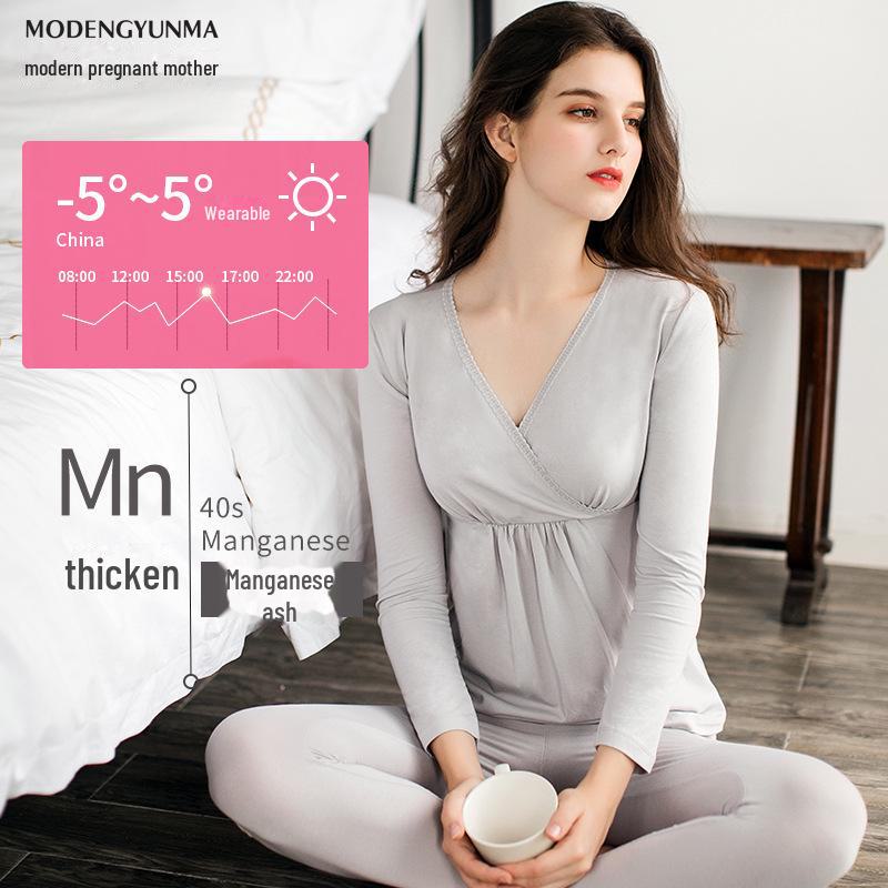 

Комплект термопижамы для беременных: Утолщенная модальная одежда для кормления грудью на осень и зиму XXL серый