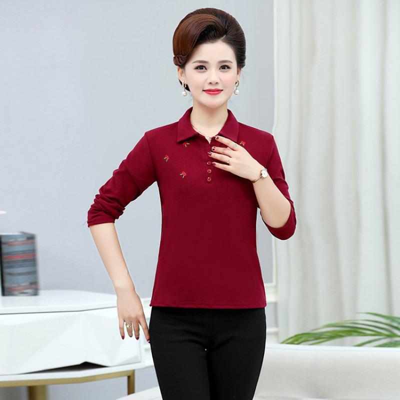 

Весна и осень 2024 Блузка с отложным воротником и длинным рукавом для женщин среднего и пожилого возраста XL (80-100 jin)