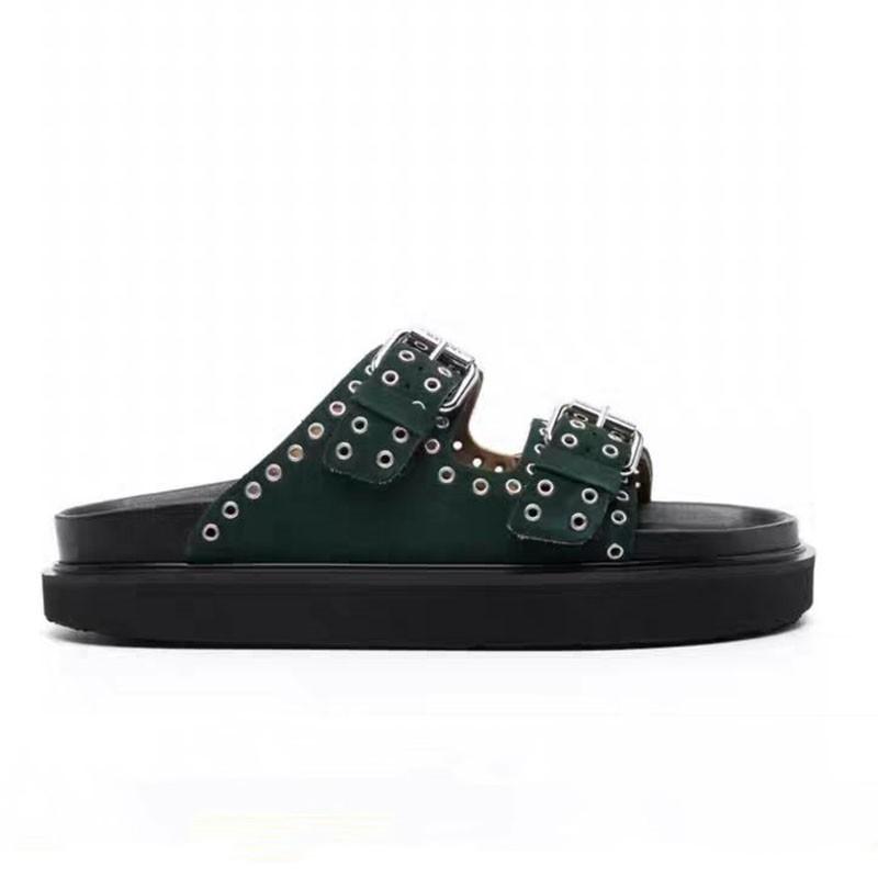 Fashion Summer Thick Soled Belt Buckle Rivet Women's Outdoor Slippers New Flat Round Toe Retro Casual Commuting Beach Sandals Size36-43