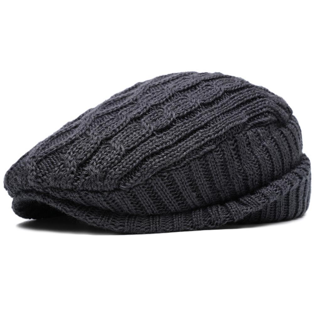 

HT4487 Beret New Thick Warm Knitted Winter Hat Men Women Beret Cap Male Female Earflap Flat Cap Vintage Artist Painter Beret Hat 56-60cm Adjustable світло-сірого кольору