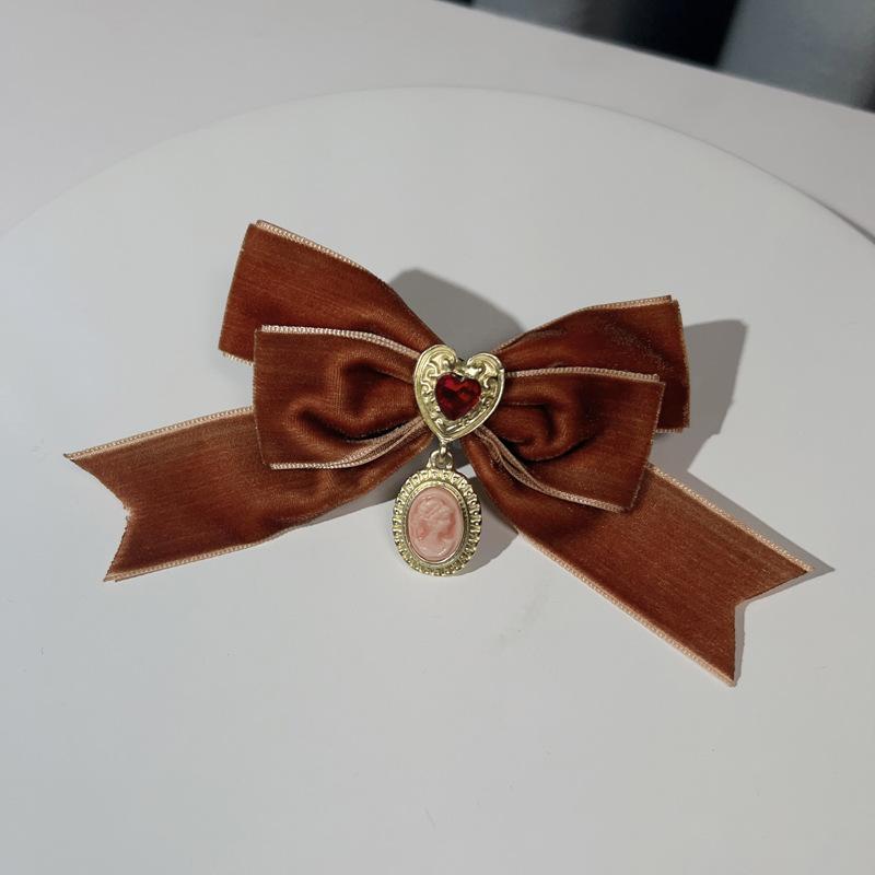 French Court Retro Burgundy Velvet Love Bow Brooch Autumn and Winter Lolita Bow Tie Women's Neckline Accessories