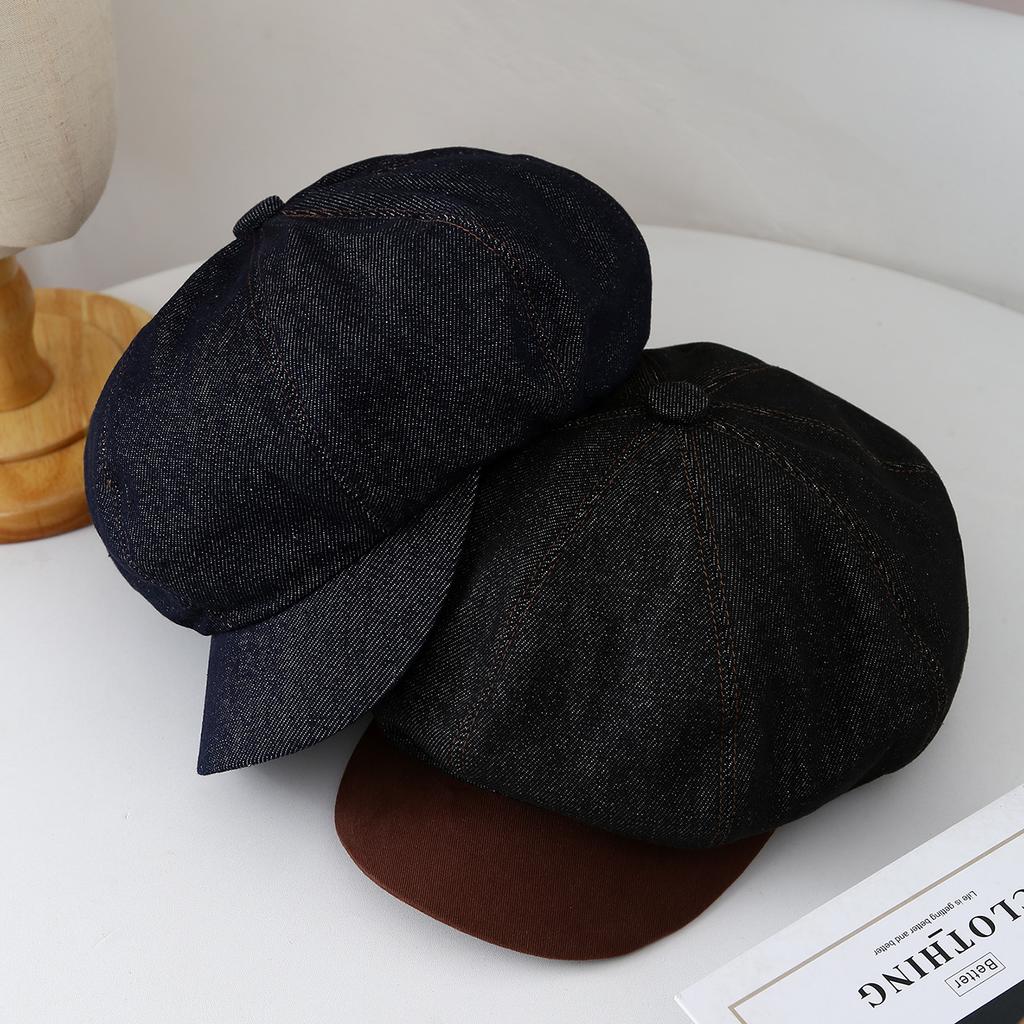 Vintage Newsboy Cap For Women Autumn Winter Hats For Women Denim Cloth Beret Painter Cap Female New