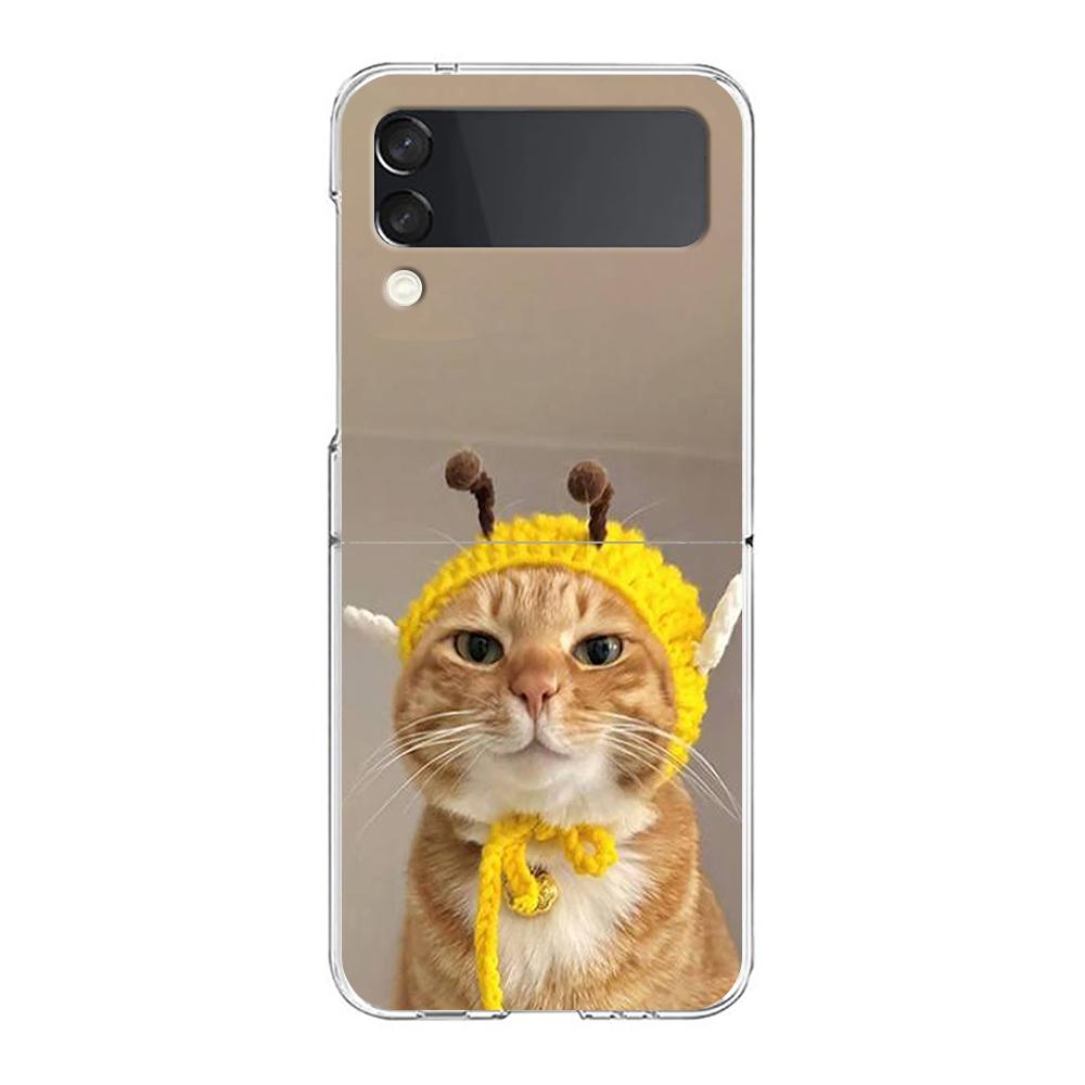 Transparent Phone Case For Samsung Galaxy Z Flip 3 4 5 6 7 Hard Folding PC Z Flip3 Flip4 Cover Funny Animal Cat