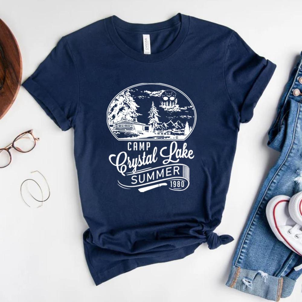 Vintage Camp Crystal Lake TShirt Horror Movie Retro Shirts Halloween Tees Gothic Shirt Unisex Summer Short Sleeves Casual Tops