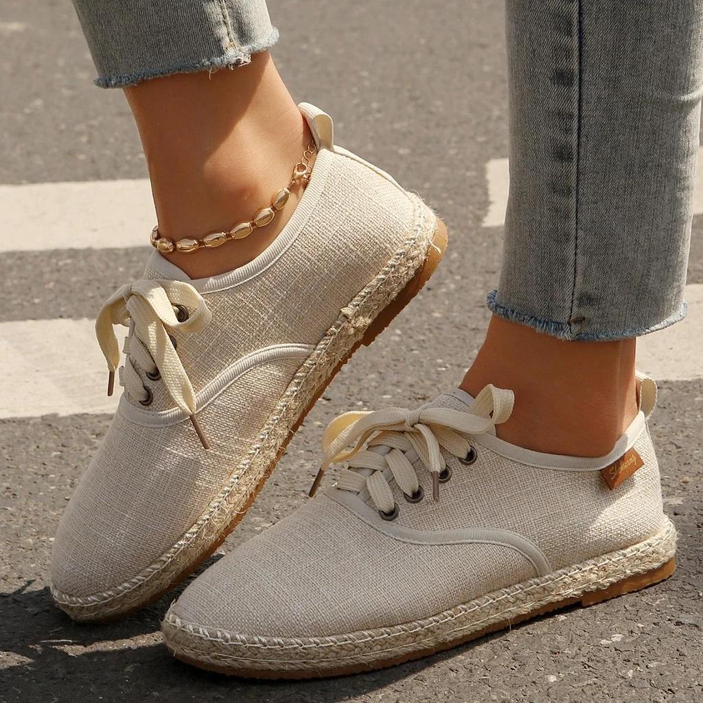 Chaussures de Toile Basses pour Femmes Automne Nouvelles Baskets Plates à Lacets Peu Profondes Décontractées pour la Marche pour Femmes Chaussures Vulcanisées d'Extérieur
