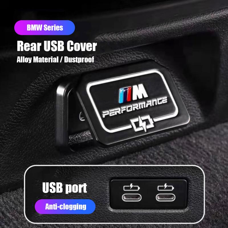 SNLL4 Alloy Car Rear Seat USB Charging Port Protective Dustproof Cover Sticker For BMW 1 2 3 4 5 6GT X1 X2 X3 X4 X5 X7 iX3 2020-2025