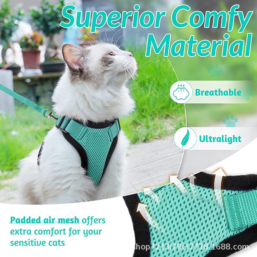Reflective Cat & Small Dog Breathable Anti-Breakaway Chest Harness with Walking Rope