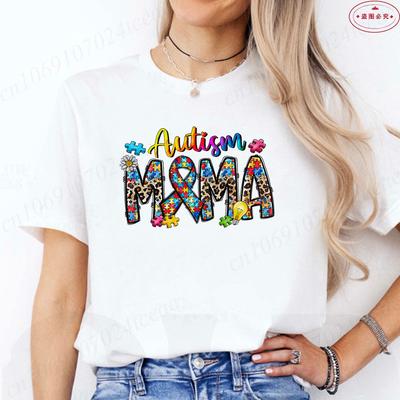 Autismus Mama T-Shirt für Frauen Bewusstsein Neurodiverse Mama Sommer Kurzarm T-Shirts Autismus Unterstützung Harajuku Ästhetische Oberteile