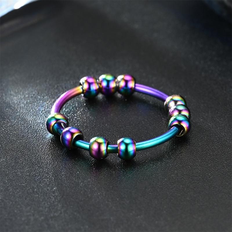 Personality Rotated Bead Ring Anxiety Decompression Finger-Ring Anti Anxiety Ring for Women Men Fidget-Rings Jewelry