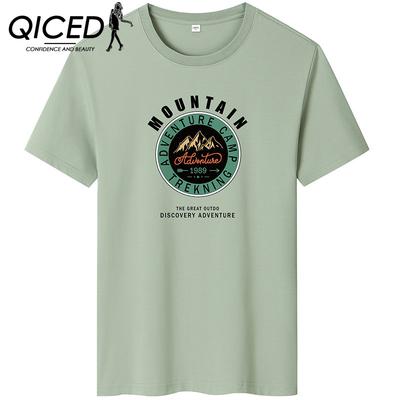 Camiseta de manga curta de verão masculina com gola redonda e parte inferior da tendência