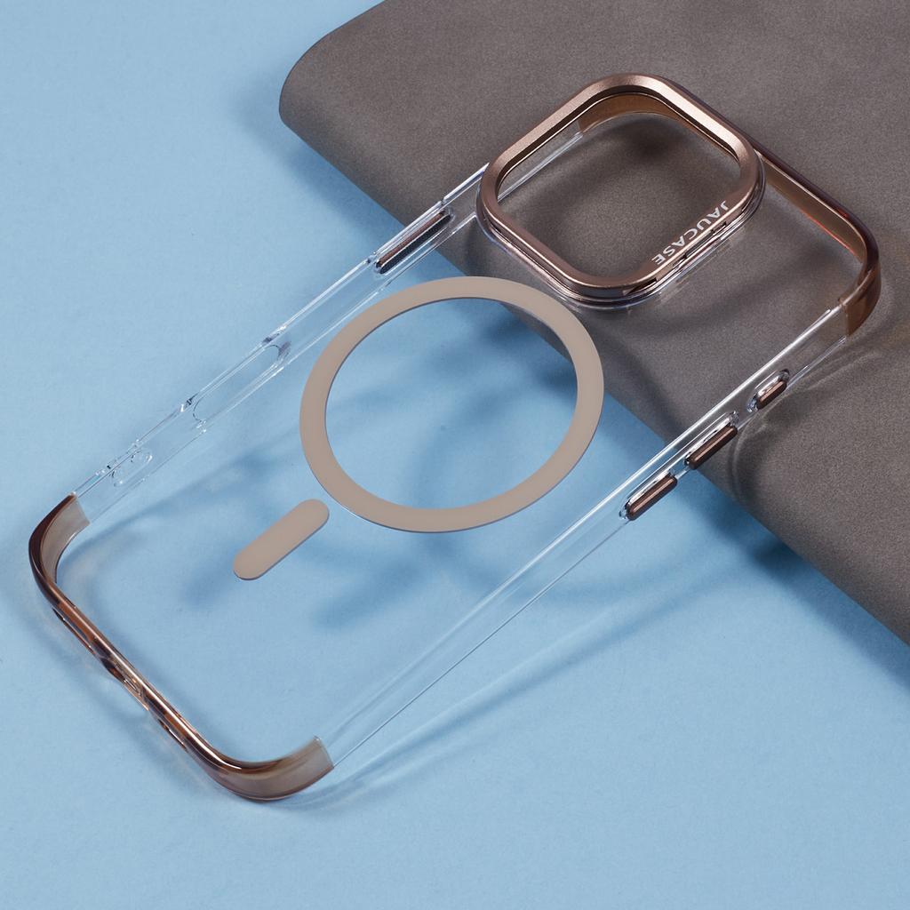 JAUCASE For iPhone 16 Pro Max Clear Case Compatible with MagSafe Lens Frame Kickstand PC+TPU Phone Cover