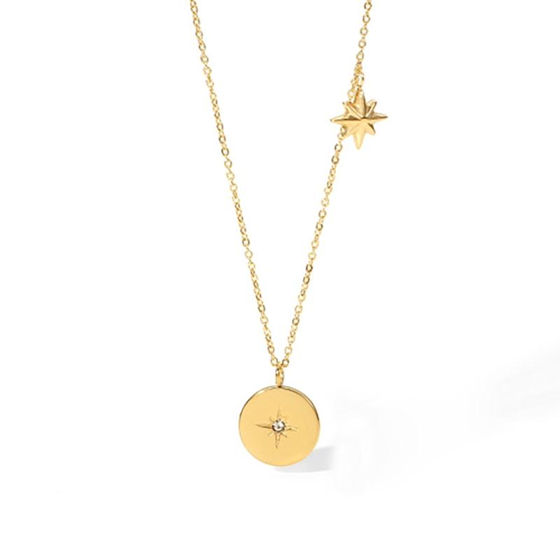 Stainless Steel Pendant Necklace Cubic Zirconia Charm Neckchain Unisex Clavicle Chain Gold Plated Waterproof Jewelry