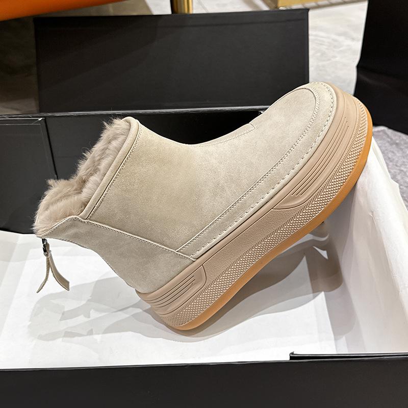 Thick Soled Snow Boots for Women Winter Warm Cotton Shoes with Plush Thick Leather Waterproof and Height Increasing Martin Cotton Boots