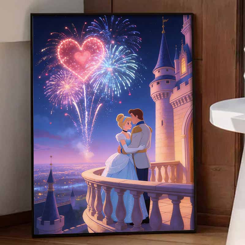 Disney diamond painting set full of diamonds 5D Cinderella Prince romantic castle fireworks home decoration creative handicrafts