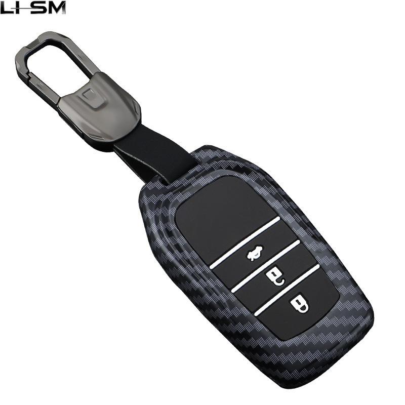 Abs Carbon Fiber Auto Key Fob Cover Case - Fit For Toyota Rav4, Camry, Highlander, Prado, Corolla, Crown (Remote Key Fob Compatible)