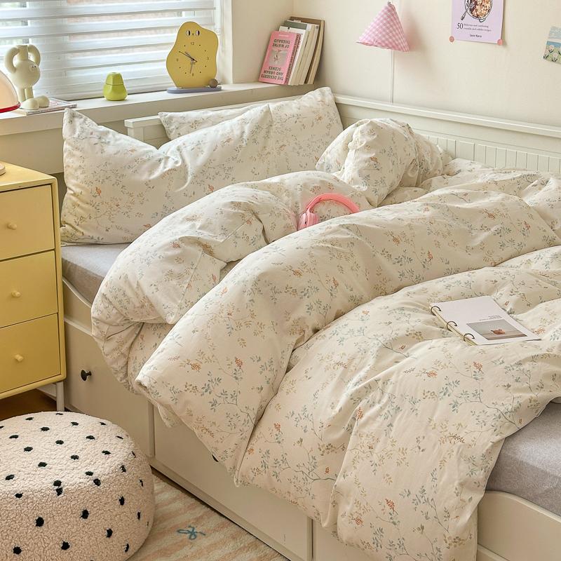 Set de lenjerie de pat de lux cu imprimeu floral, 3 piese, 100% bumbac, set husă de pilotă cu 2 fețe de pernă - Rezistent la șifonare, Respirabil pentru toate anotimpurile