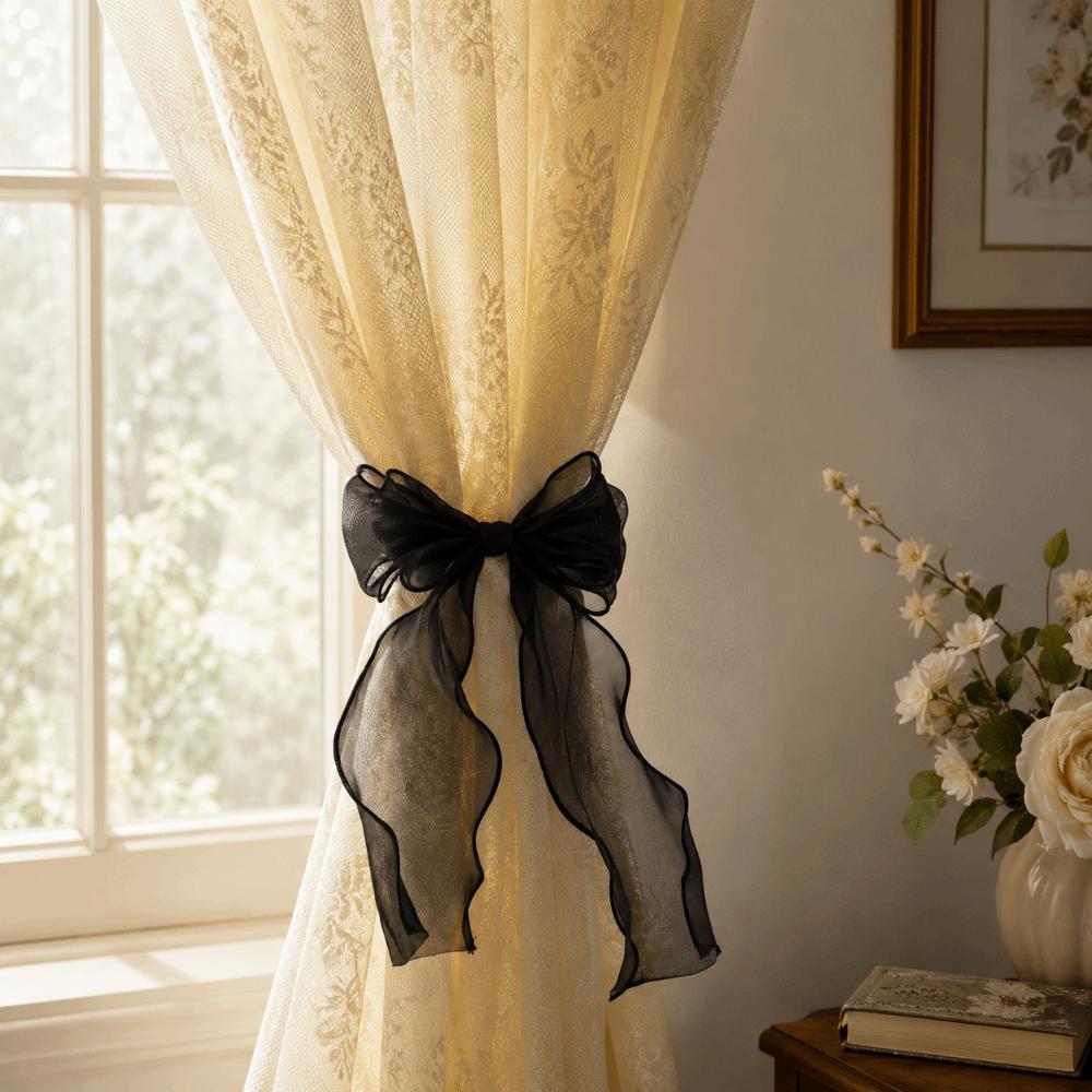 2PCS Mesh Shiny Bow Curtain Tie Home Decor Curtain Tieback Modern Curtain Clips  Bedroom