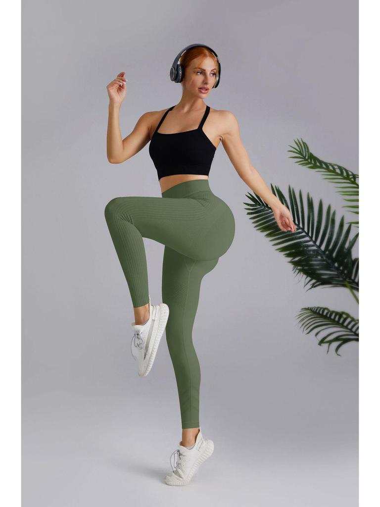 High-Waist Tummy Control Peach Hip Nude Yoga Pants - Breathable, Solid Color for Women