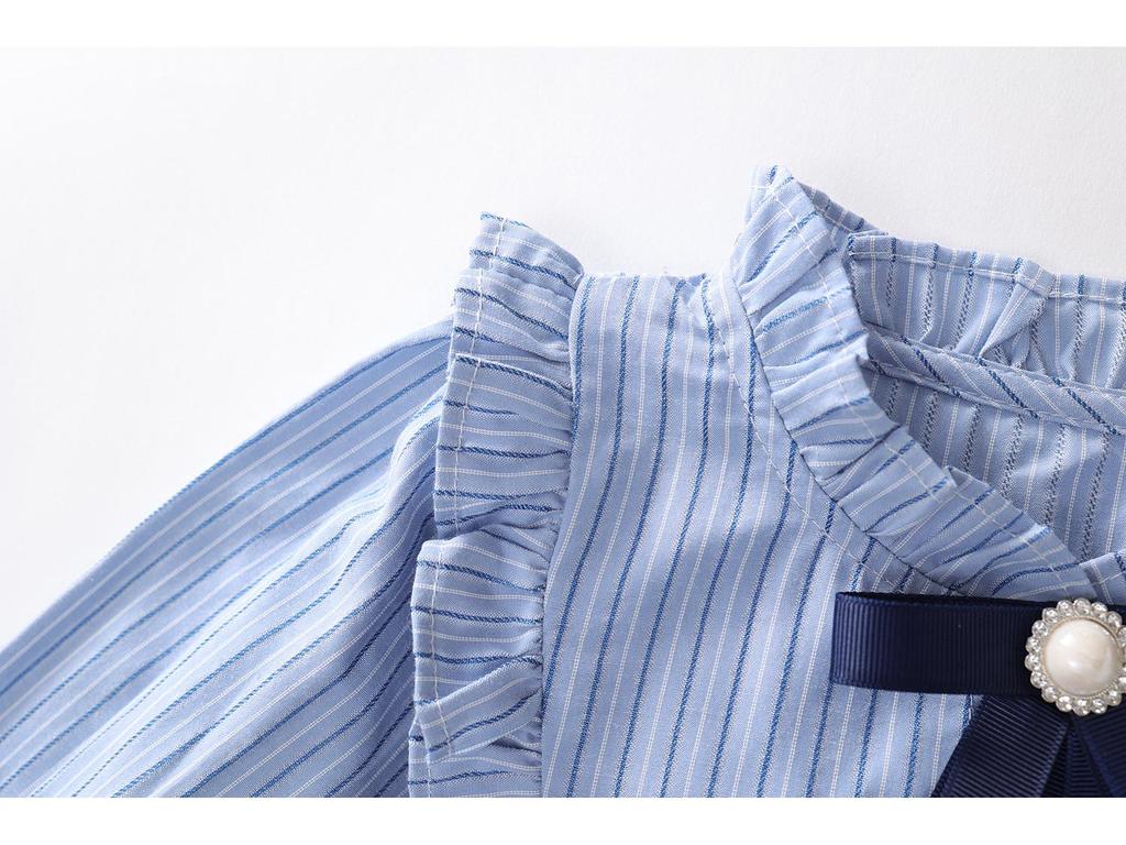 Herbst 2025 Mädchen Gestreiftes Colorblock Langarmkleid mit Falschem Zweiteiler Koreanisches Design