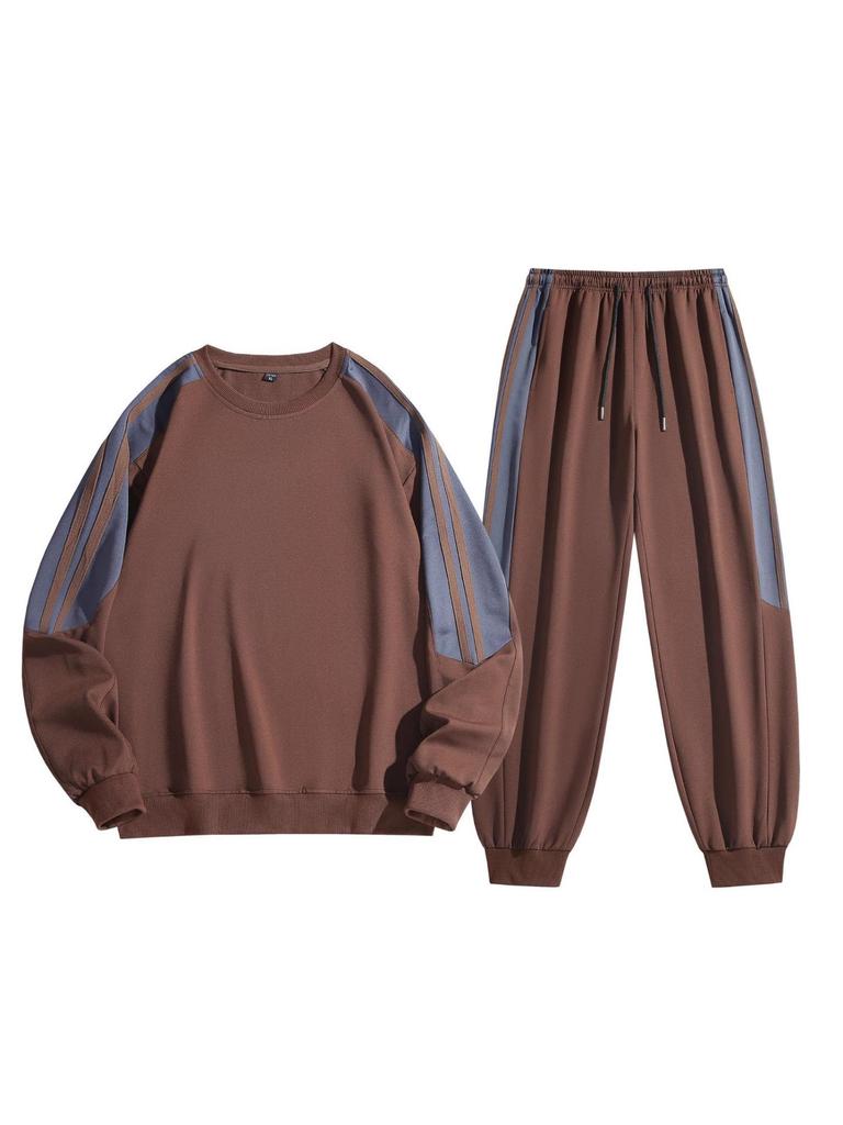 2025 New Cross-border Men's Two-Stripe Casual Crew Neck Outfit - Youth Spring/Autumn Fashion Set