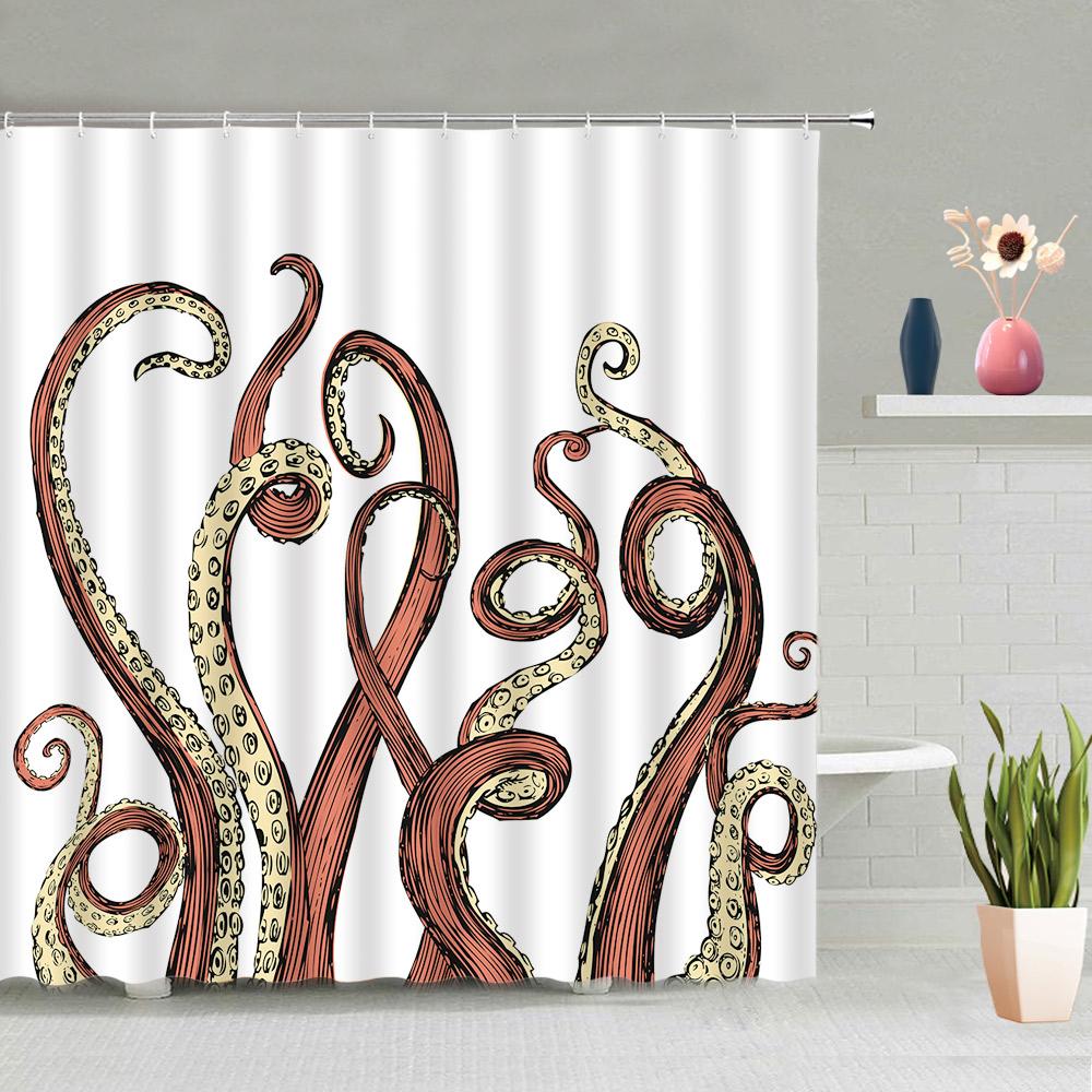 Meerjungfrau Oktopus Duschvorhang Set Abstrakt Ozean Nautisch Fantasy Tiere Tentakel Meeresschildkröte Badezimmer Vorhänge Badezimmer Dekor Sets