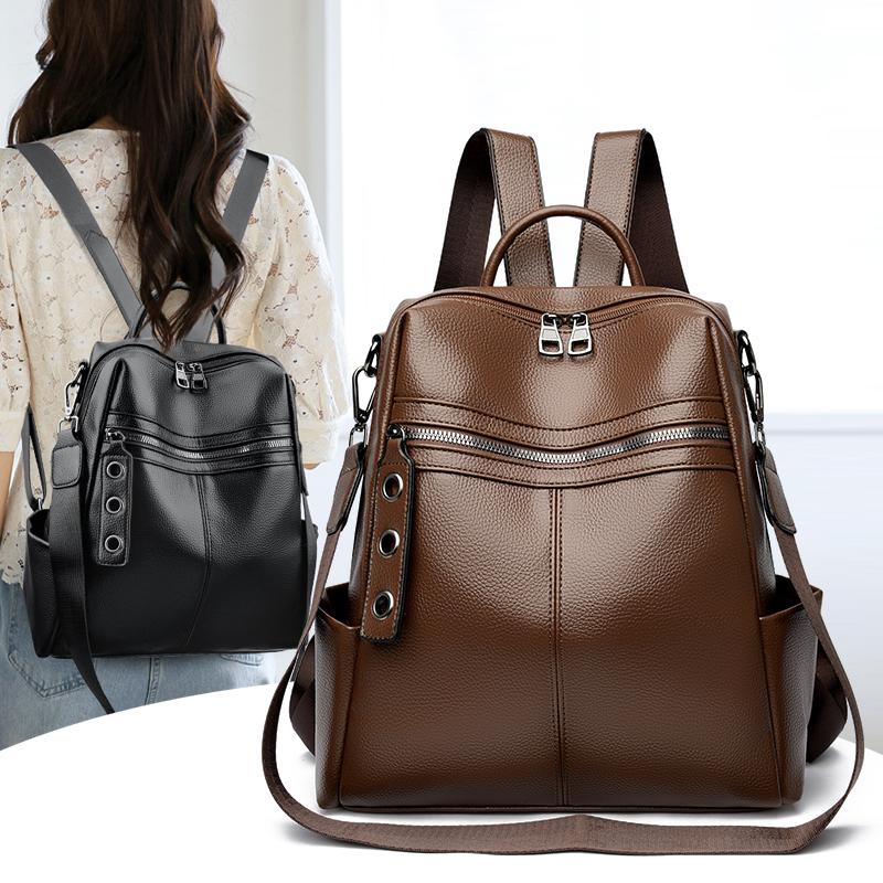 Women's Multi-functional Leather Backpack Retro Leather Shoulder Bag Large Capacity Backpack for Daily Commute and Weekend Outings and Travel