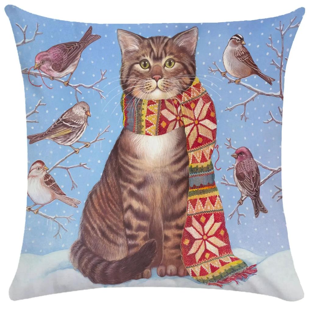 Home Decor Cute Cats & Birds Printed Pillow Covers Pattern Cushion Cover Suitable for Sofa Bedroom Car Pillow Cover