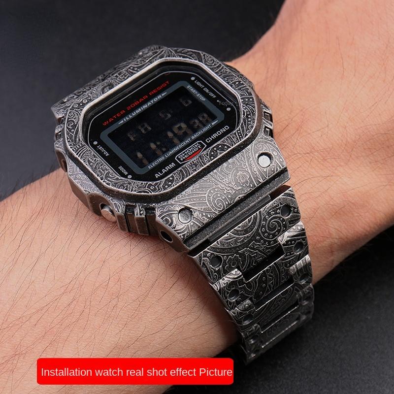 For Casio small square dw5600 GW-b5600 5610 Retro Vintage engraving modified men's watch band and case 316 Stainless steel strap