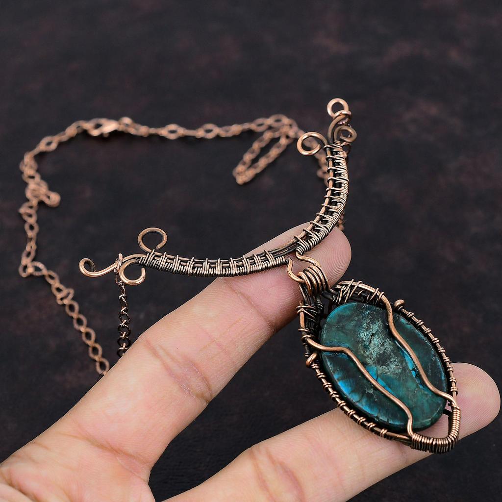 Tibetan Turquoise Gemstone Necklace Copper Wire Wrapped Necklace Adjustable Necklace Copper Wire Wrap Jewelry Handmade Necklace Gift For Her