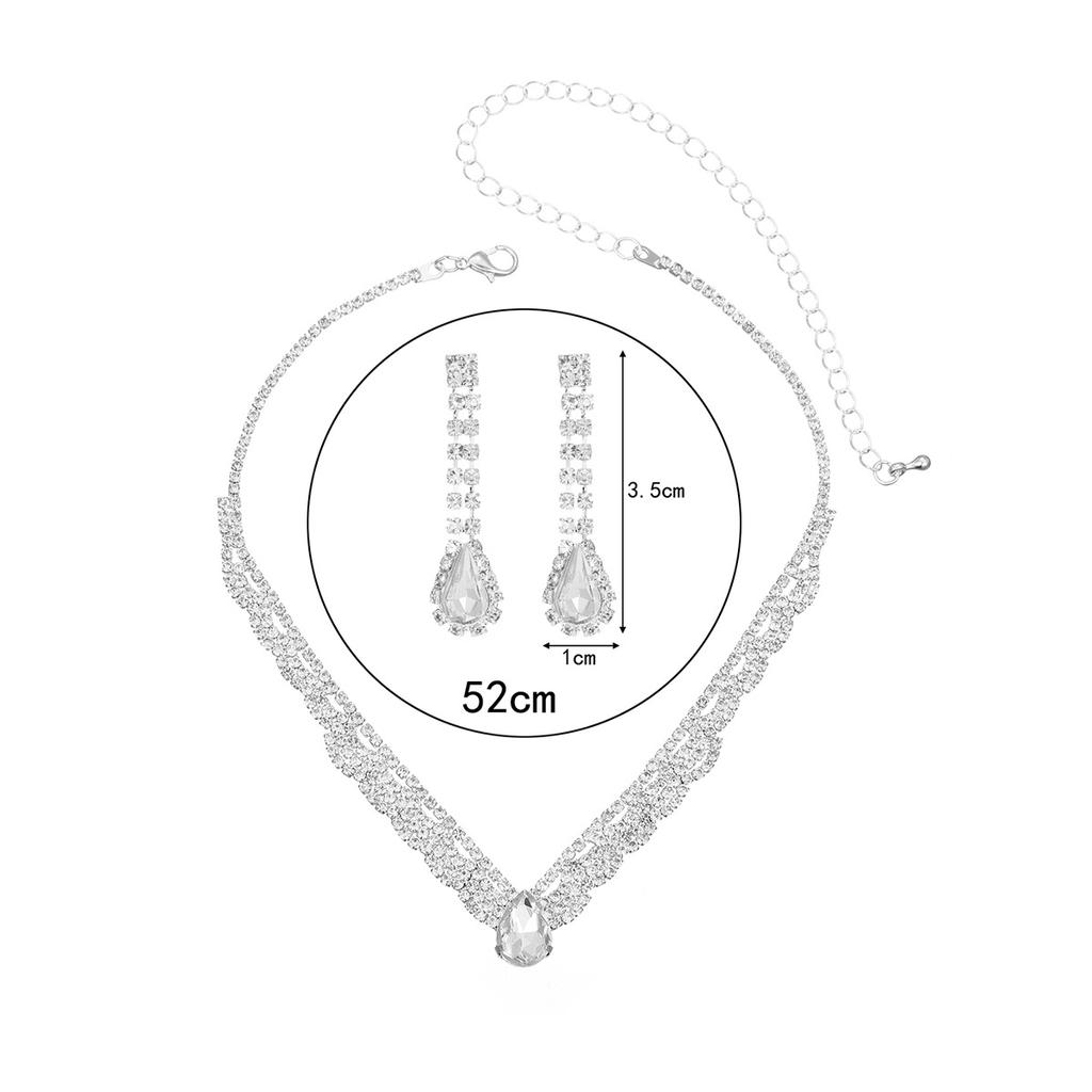 Temperament Luxury Shiny Rhinestone Necklace Earrings Two-piece Set Fashion White Crystal Pendant Water Drop Earrings