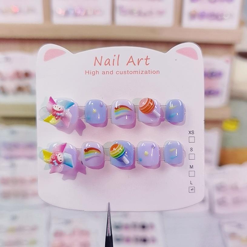 Children s Wearable Nail Sticker Windmill: Cute Detachable Cartoon Nail Art for Girls Aged 3-12