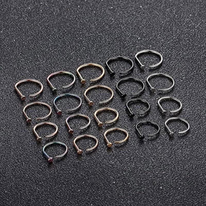 Curved Barbells Fake Nose Ring D-Shaped Tragus Helix Hoop Ring Stainless Steel Septum Ring Piercing Jewelry for Unisex