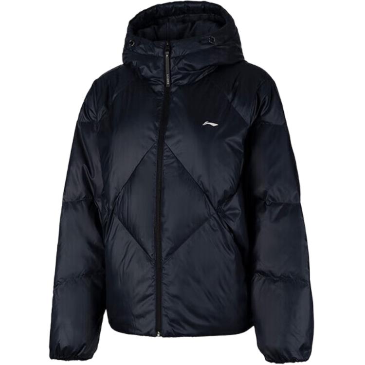 Li Ning Solid Color Zipper Versatile Hooded Casual Down Jacket Women outerwear AYMV210-5